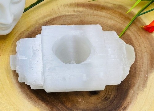 Selenite candle holder log - candle,